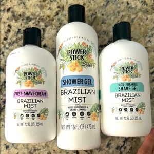 Bundle of 3 Big Bottles! Power Stick Brazilian Mist Shower Gel and Shave Set
